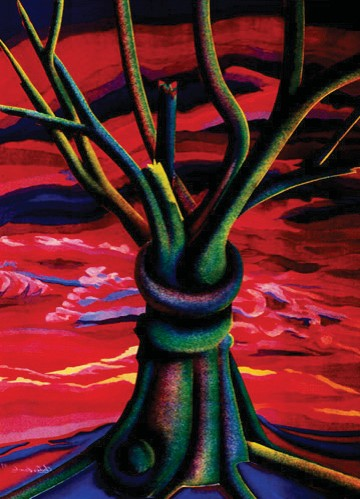 Tela 1: Eleutério Sanches “Alquimia da árvore” (motivação Imbondeiro) Técnica: óleo têmpera sem tela – Ano: 1991